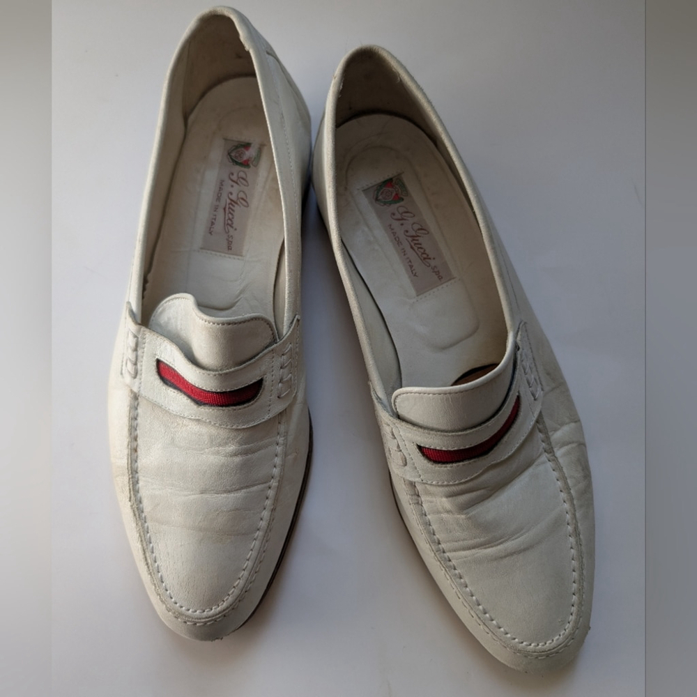 Gucci Vintage White Loafers with Red Accent Size 40.5 In VGUC - Picture 2 of 12